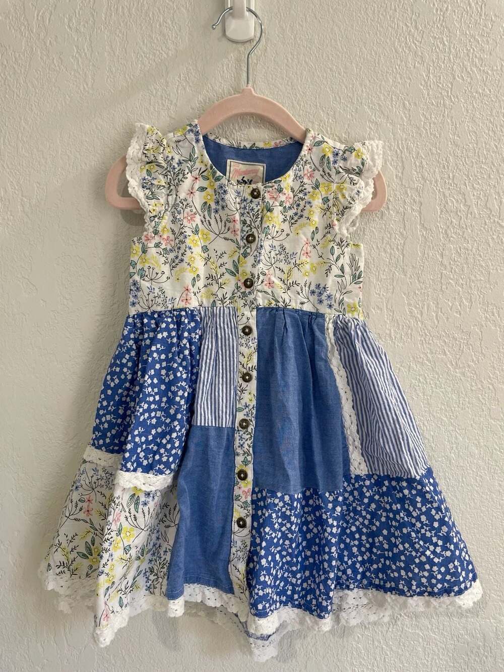 Mantaray Toddler Girls Floral Patchwork Button-Front Flutter Sleeve Dress Size 1